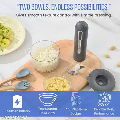 Mini Electric Chopper| Dual Bowls 400ml & 200ml| Rechargeable Cutter